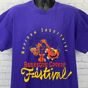 Vintage 90s Houston Industries Barbeque Cookoff T Shirt BBQ Texas Purple L Large